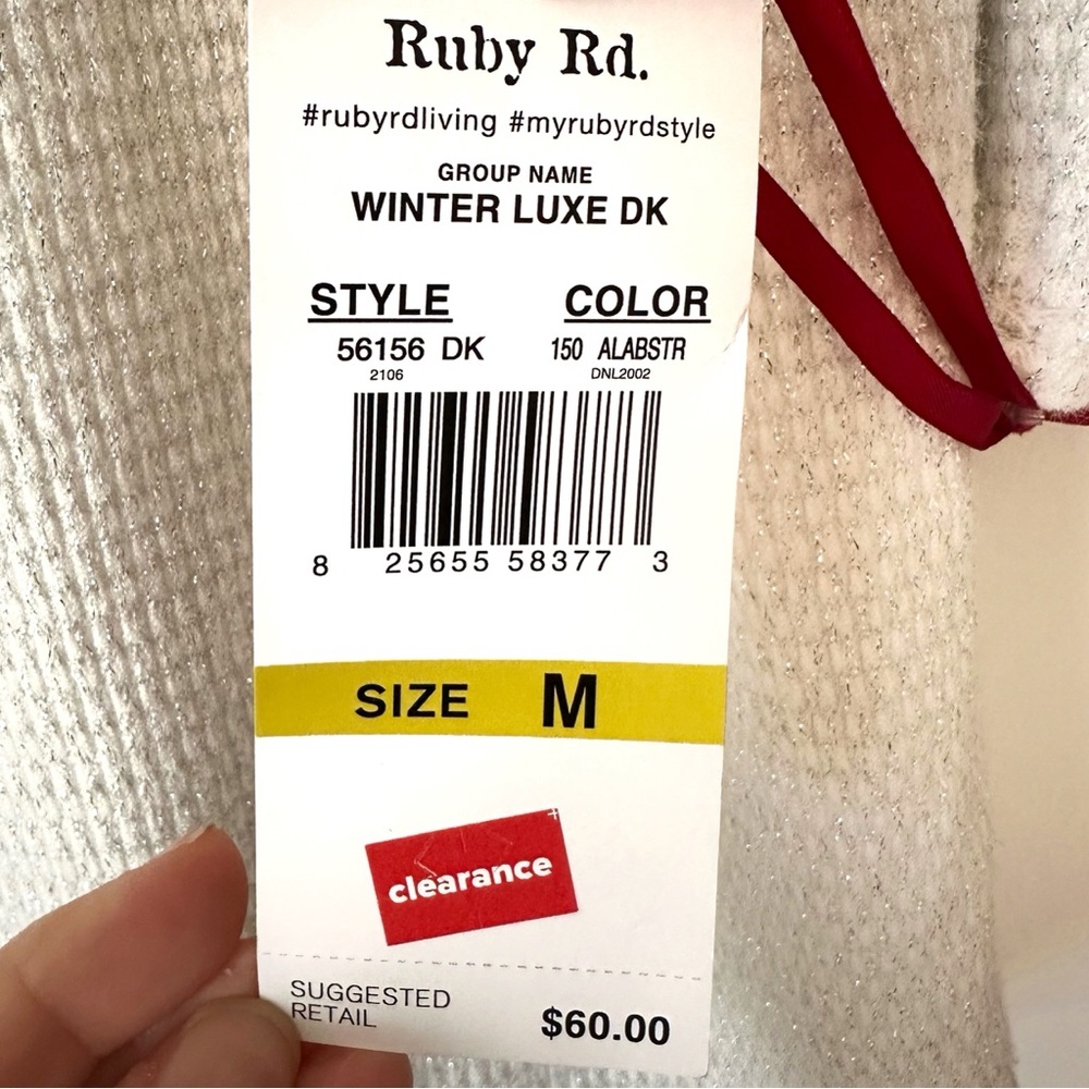NWT Ruby Rd. Ivory "Alabaster" Pullover Knit Sweater Silver Metallic Threads - Picture 6 of 6